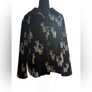 Vintage 90s Y2K Deer Black Fleece Jacket by Studio Works: Black Cowboy Western W